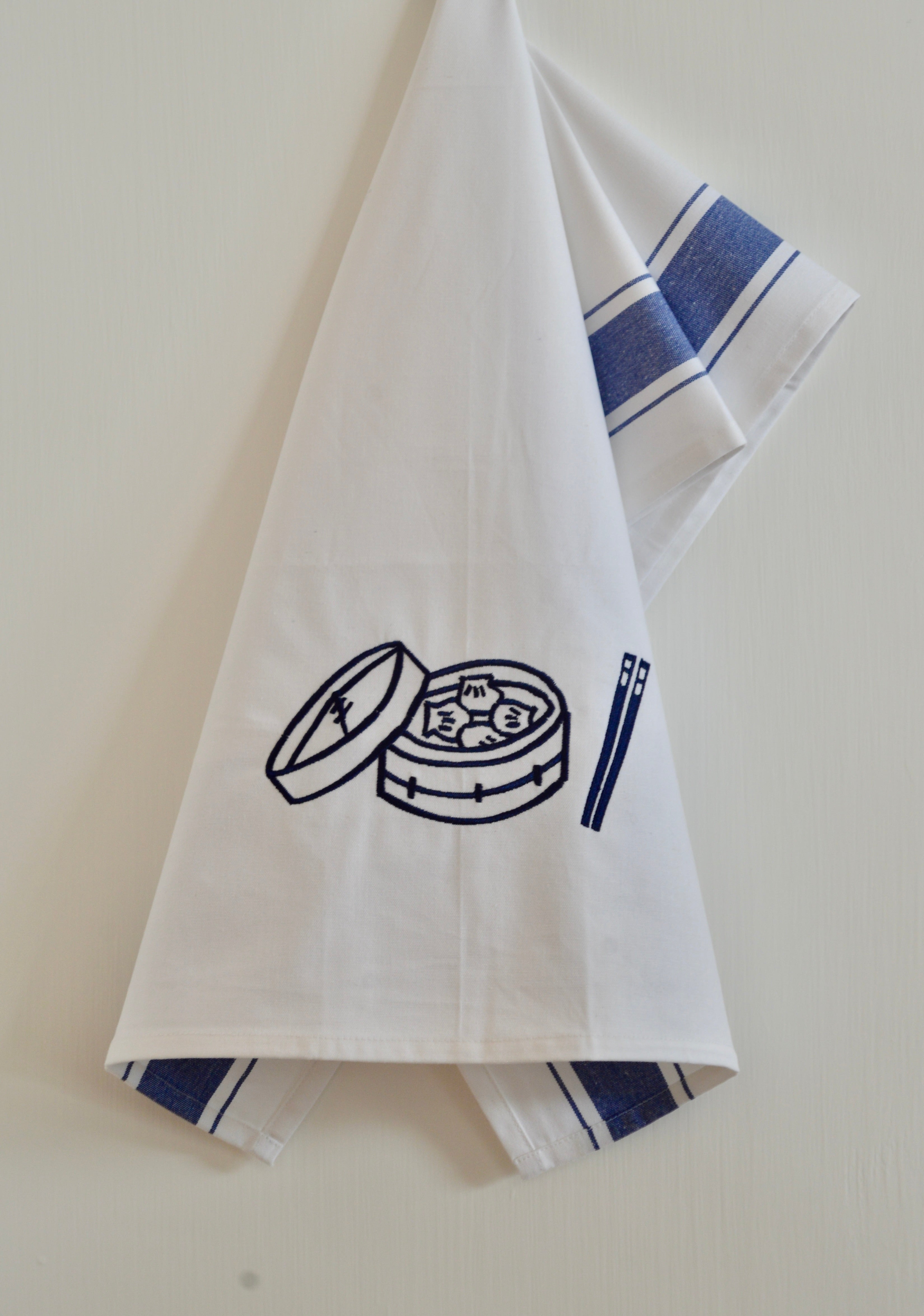 Tea towel with Blue Dim Sum Basket