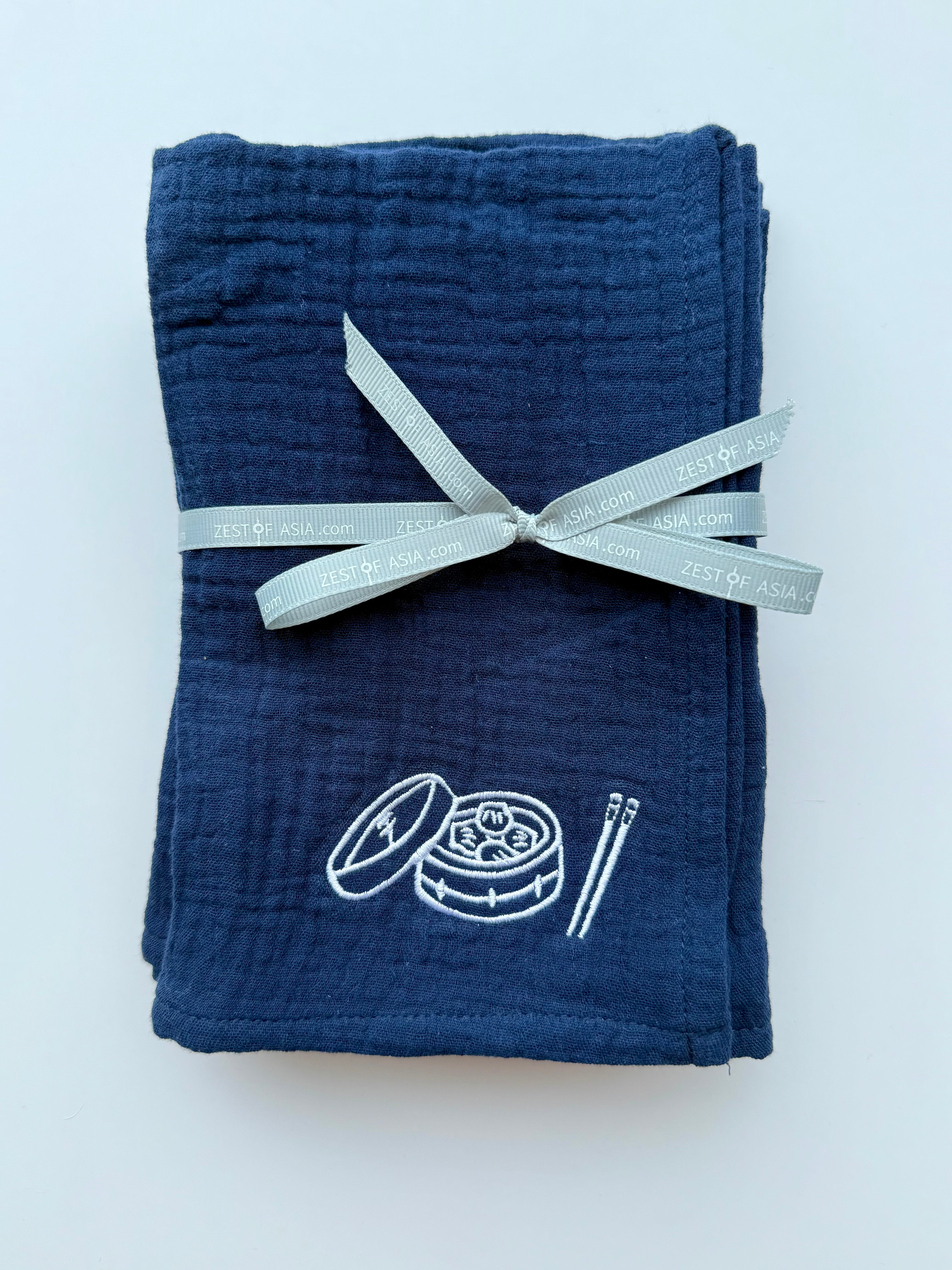 Napkins Navy Blue, with Dim Sum Basket embroidery - Set of 4 pieces
