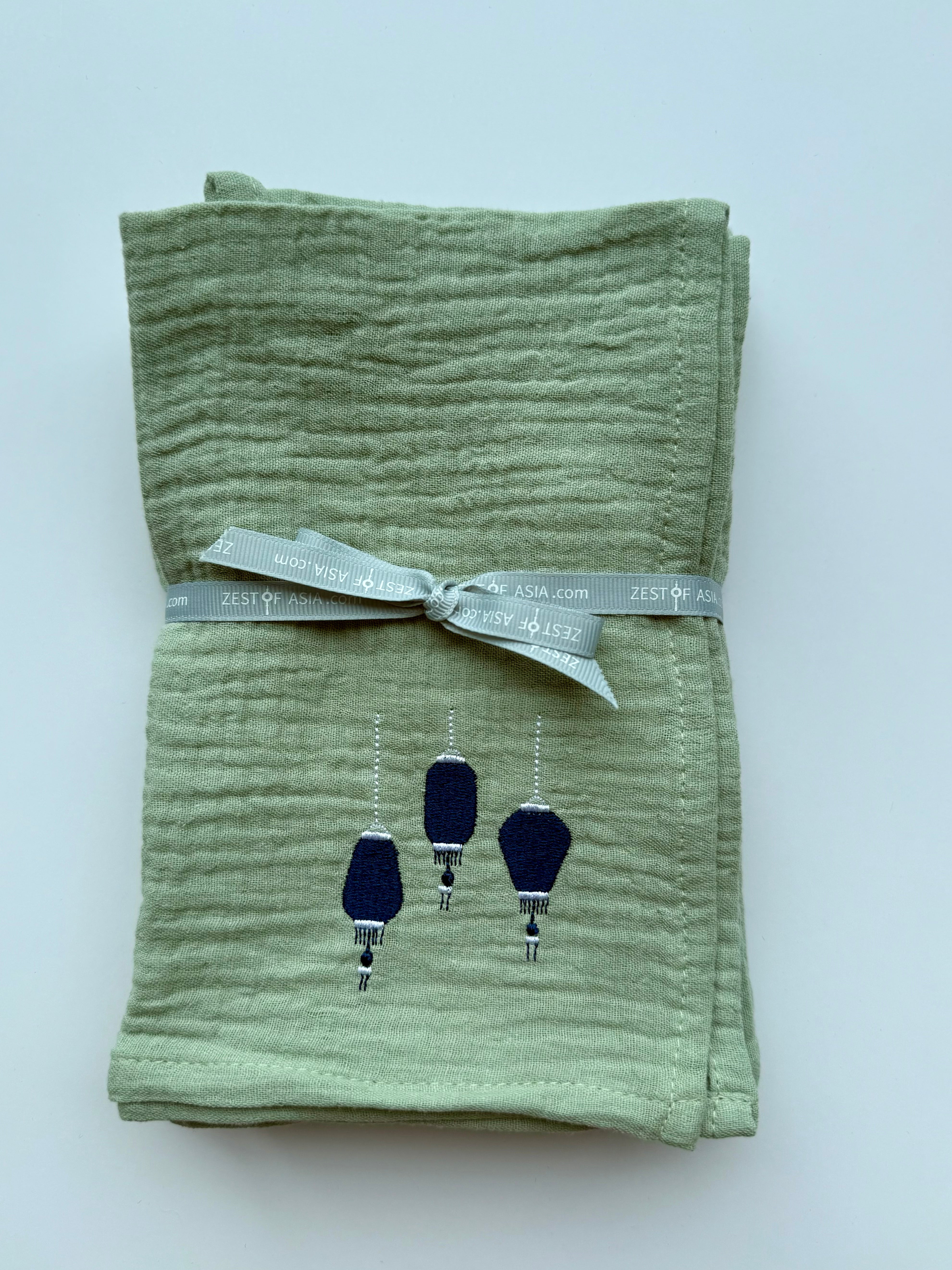 Napkins Celadon with Lantern embroidery - Set of 4 pieces