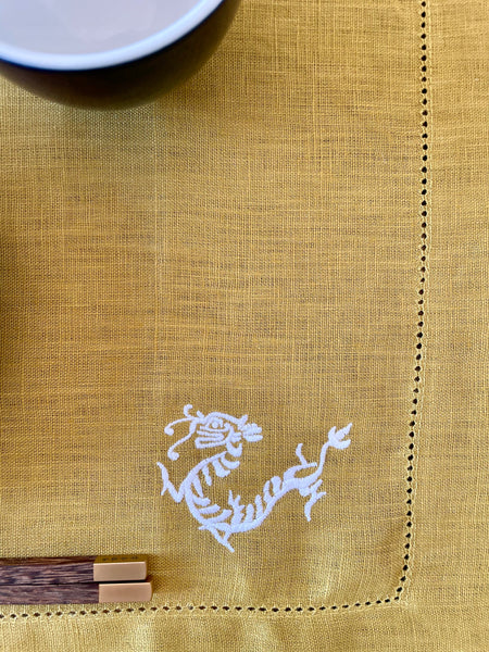 Golden Linen Placemats with Dragon - Set of 4 pieces