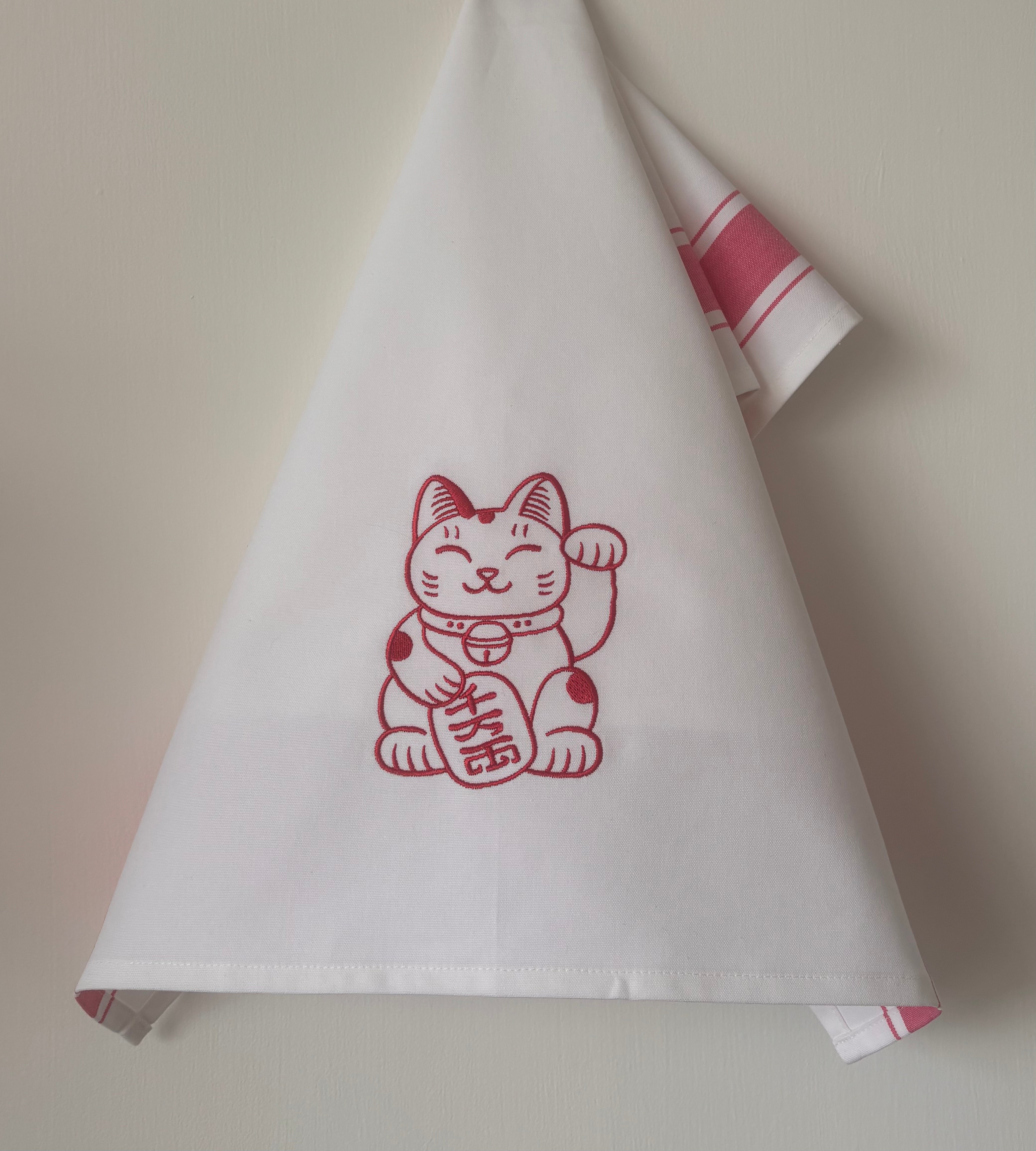 Tea towel with Red Lucky Cat