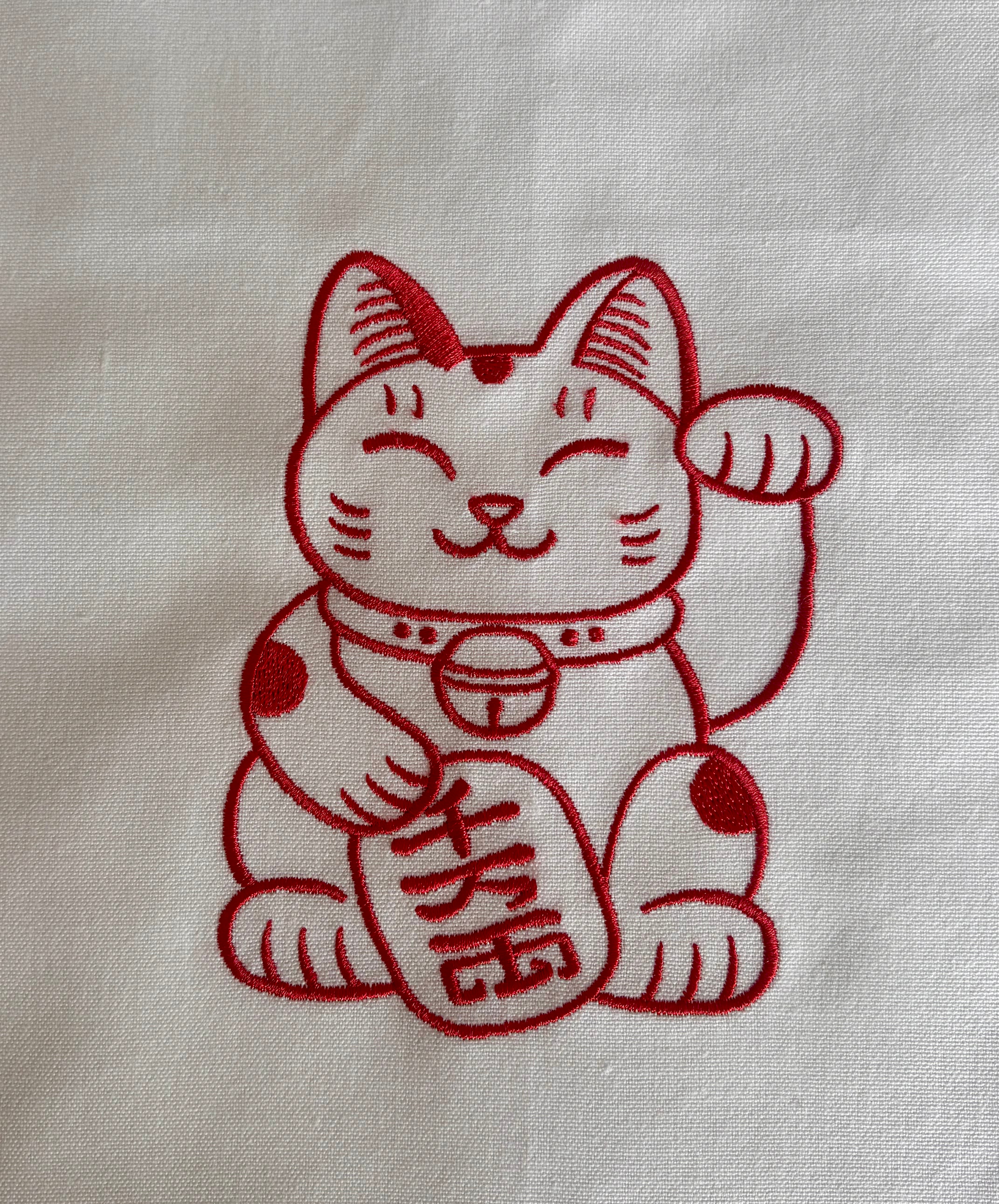 Tea towel with Red Lucky Cat