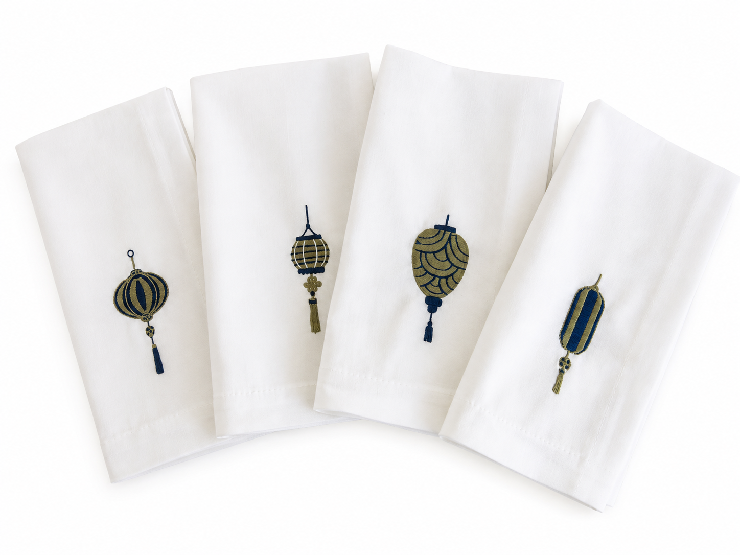 White Napkins with Lanterns - Set of 4 pieces