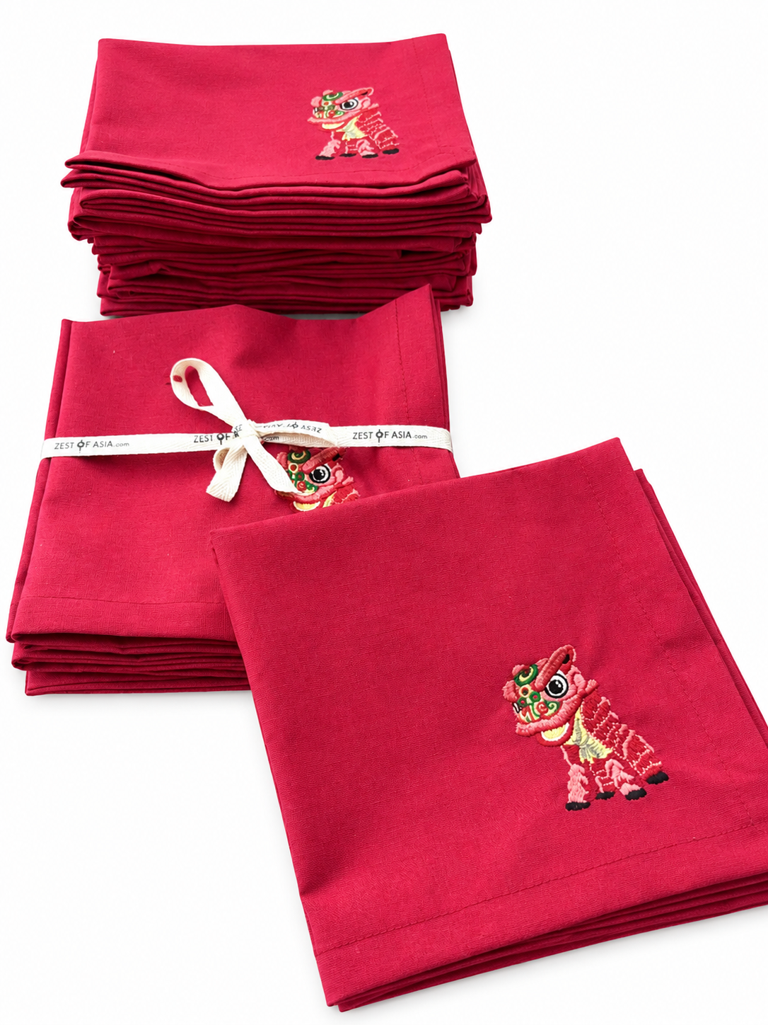 Red Napkins with Lion - Set of 4 pieces