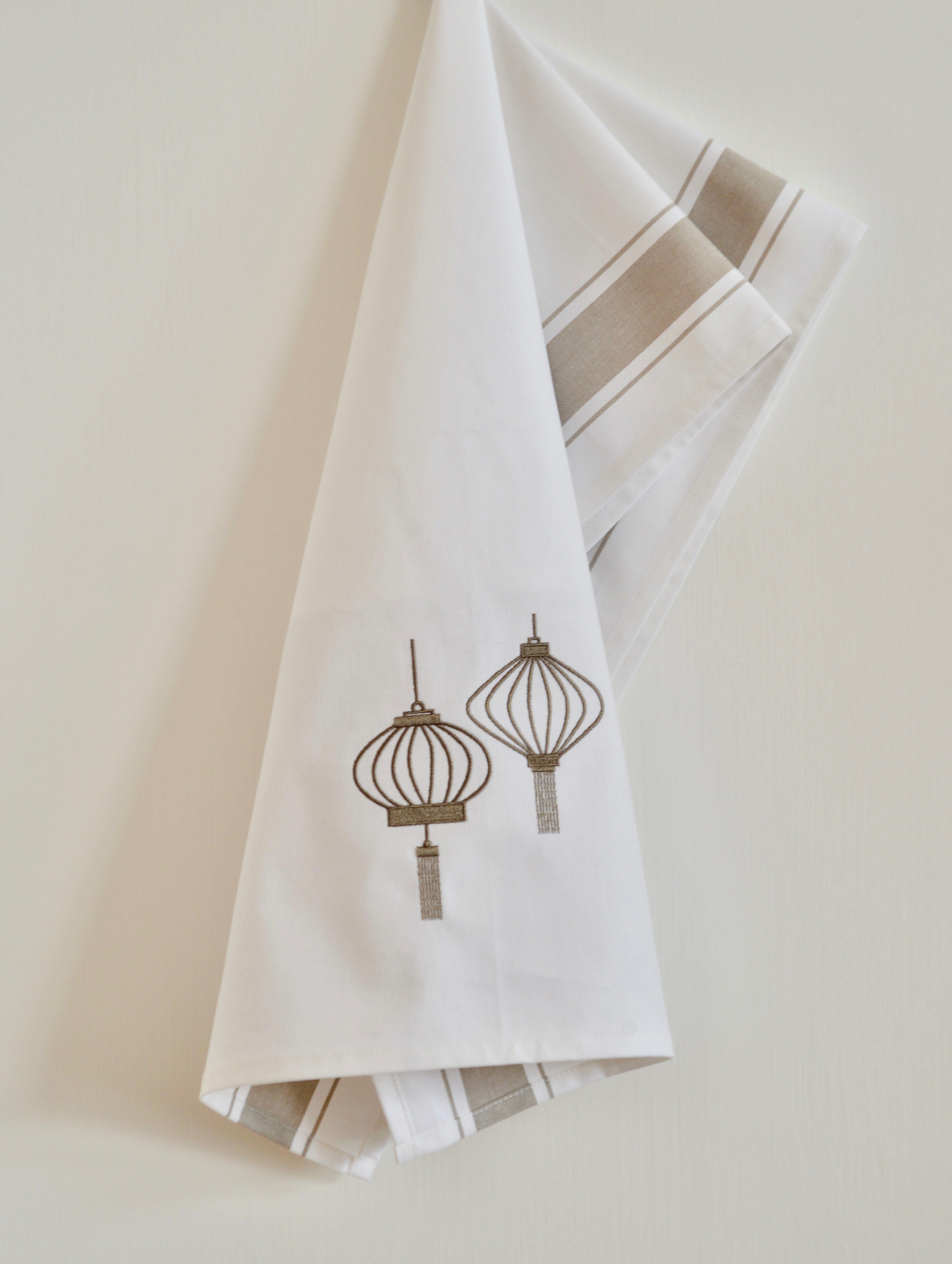 Tea towel with Golden Lanterns