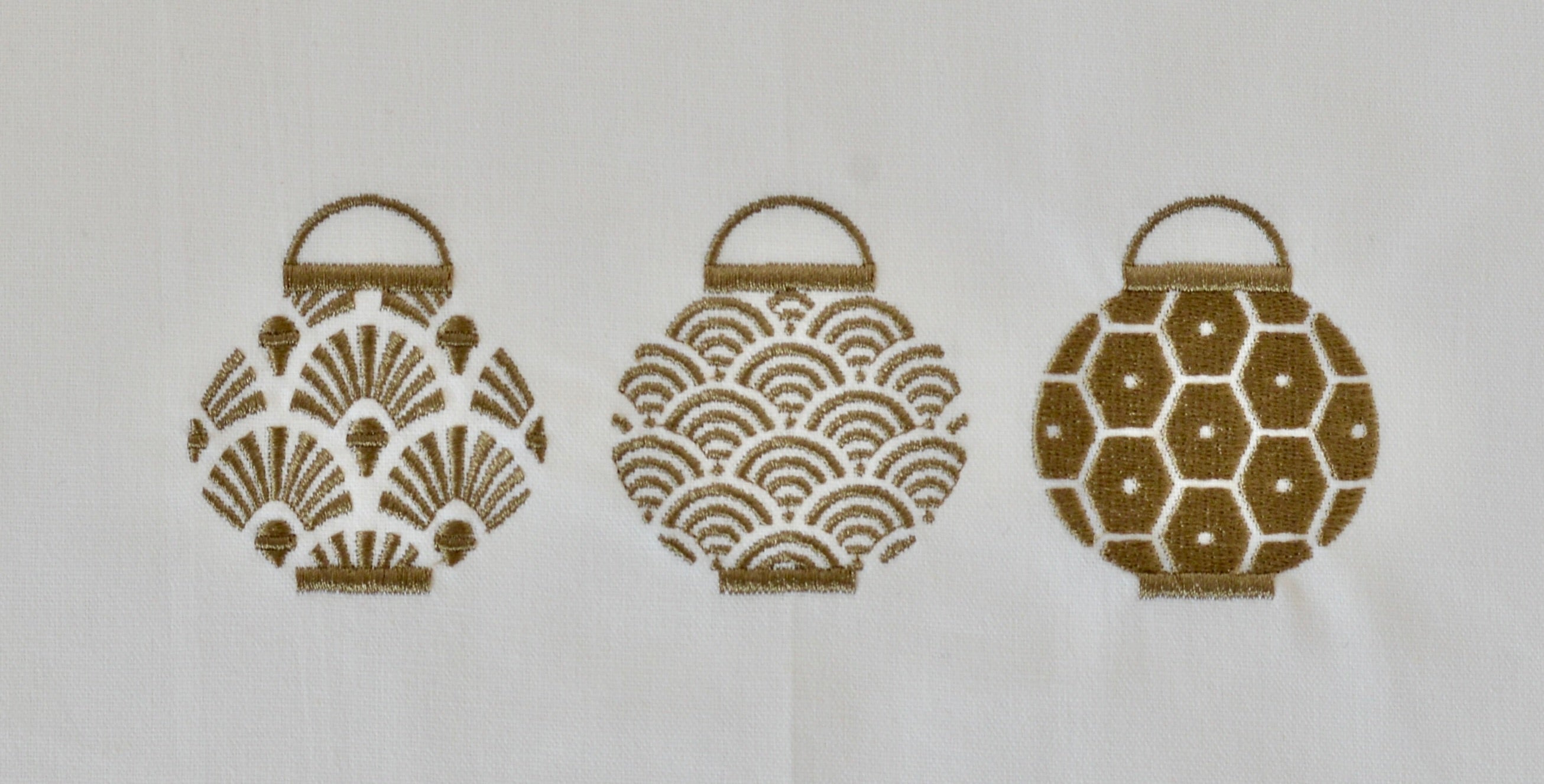 Tea towel with Golden Trio Set of Lanterns