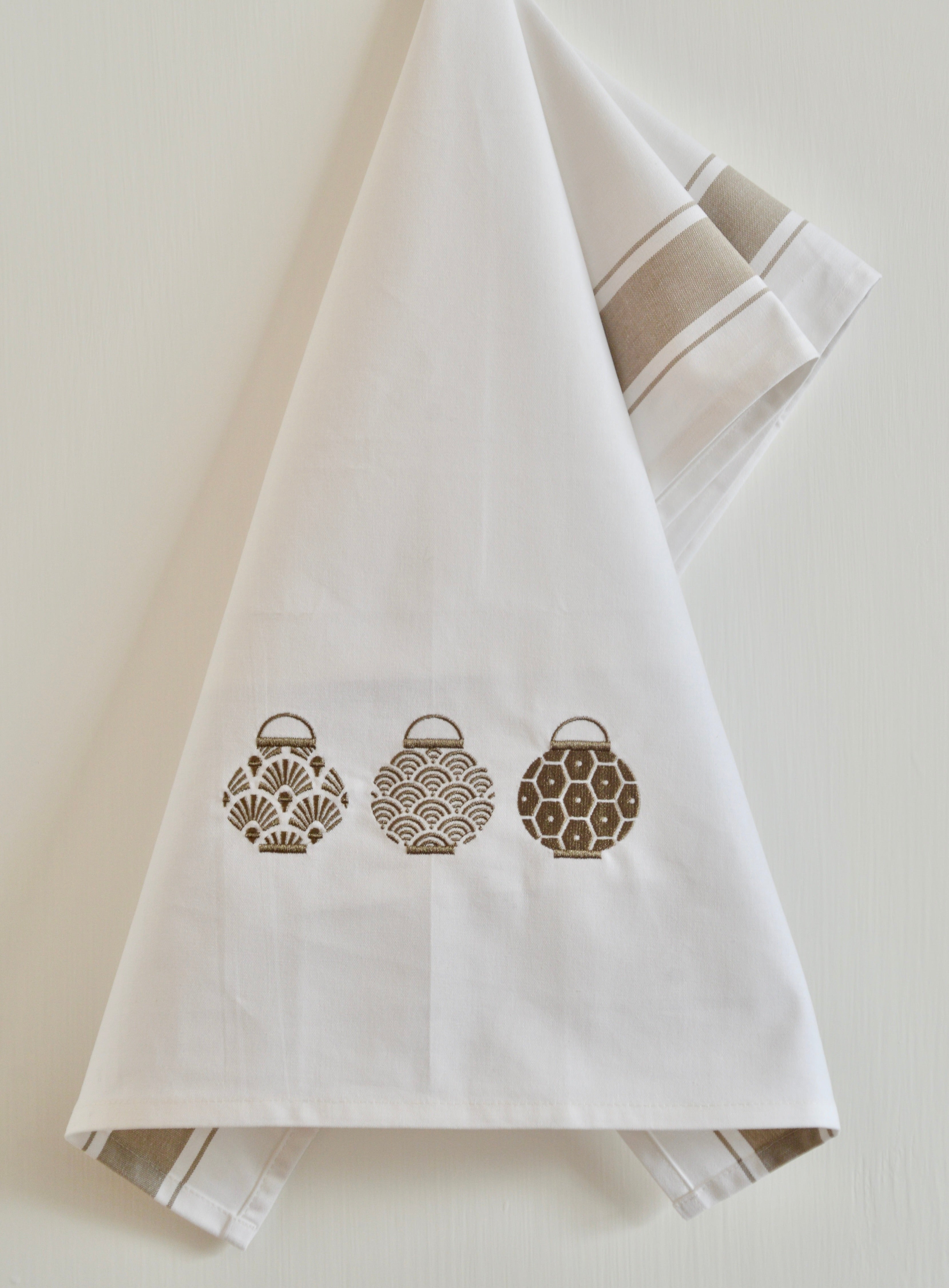 Tea towel with Golden Trio Set of Lanterns