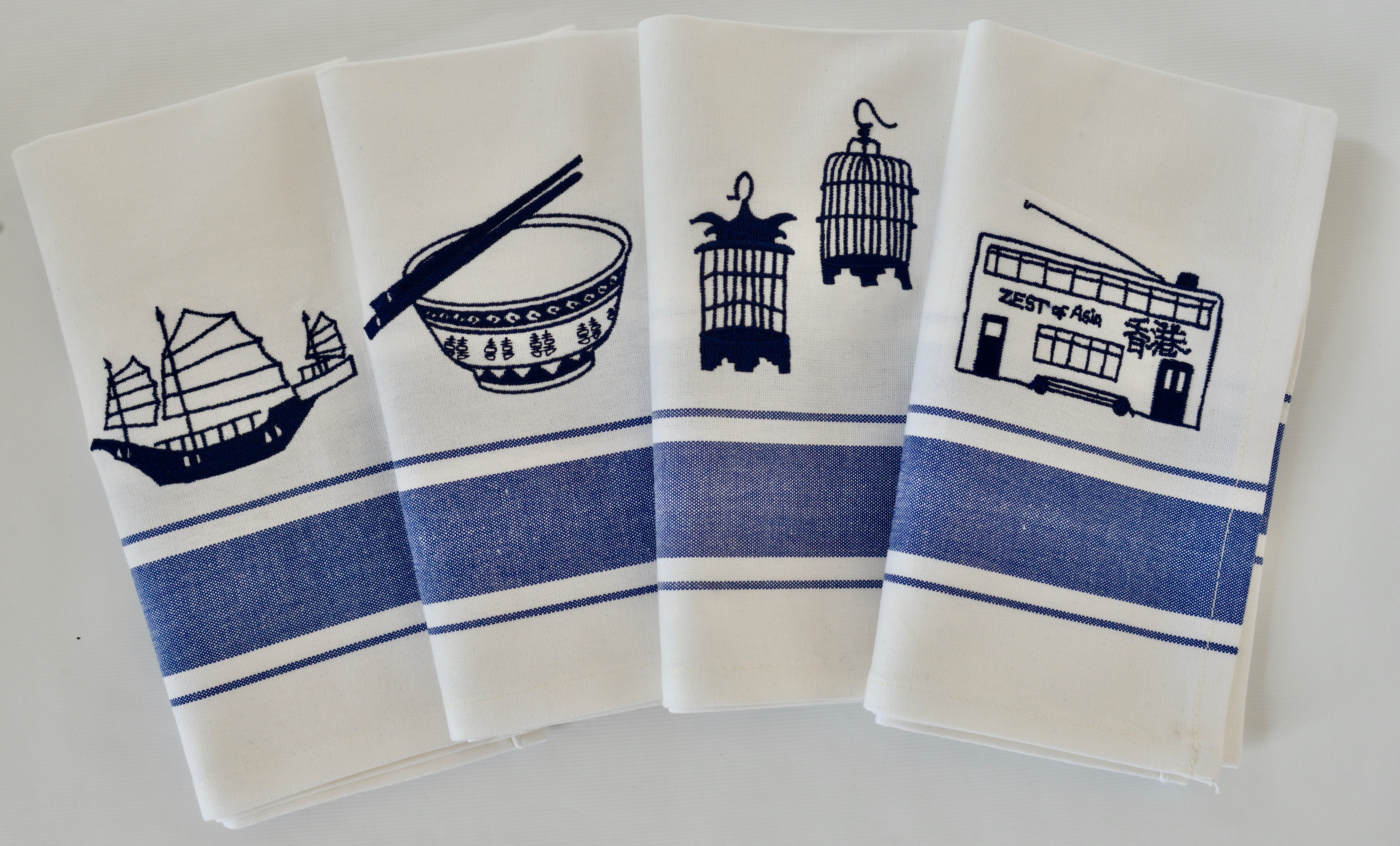 Napkins with Blue Hong Kong symbols - Set of 4 pieces