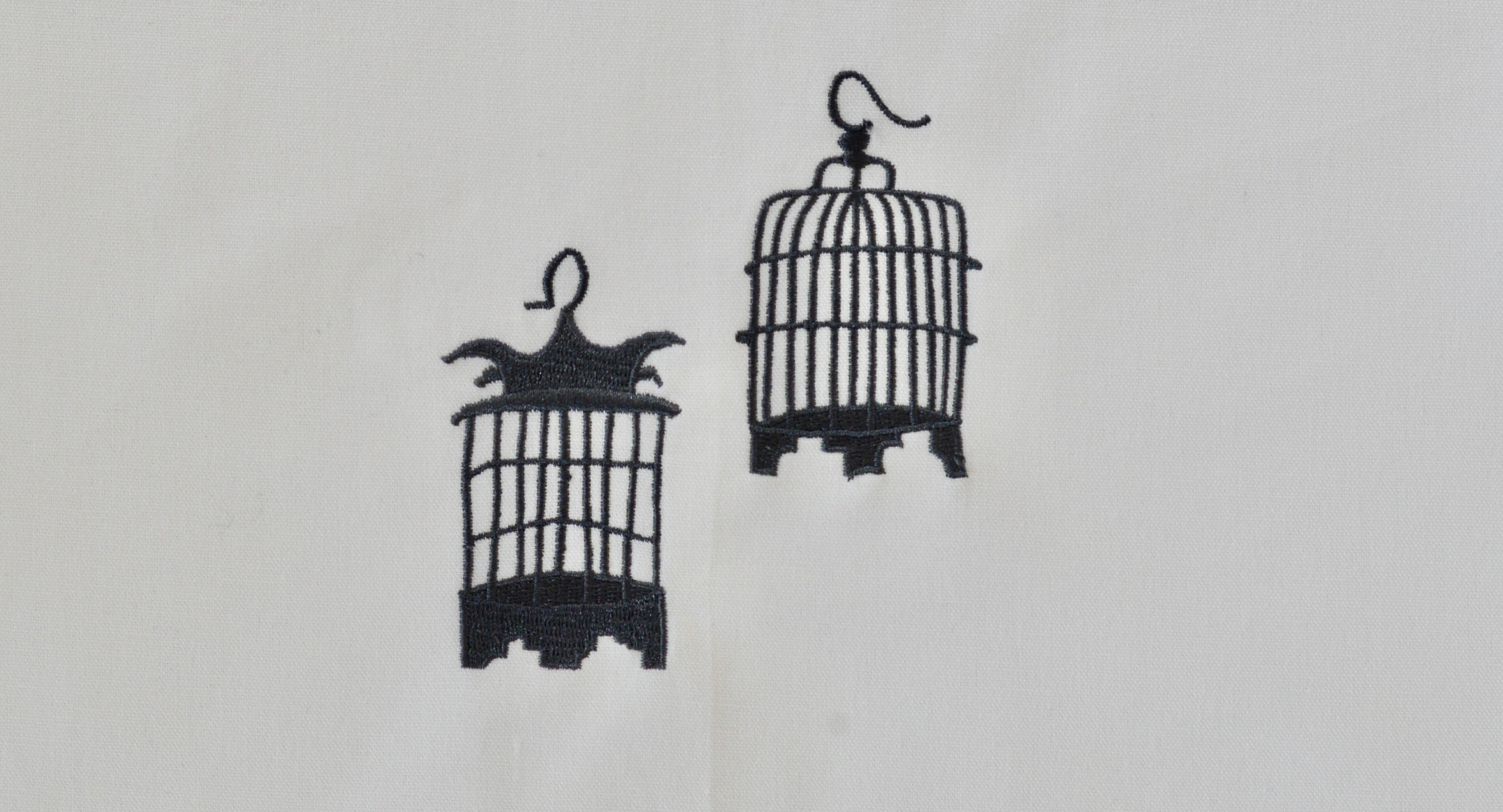 Tea towel with Grey Birdcages
