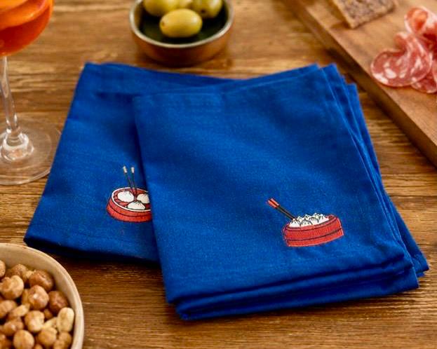 Blue Napkins with Dim Sum - Set of 4 pieces