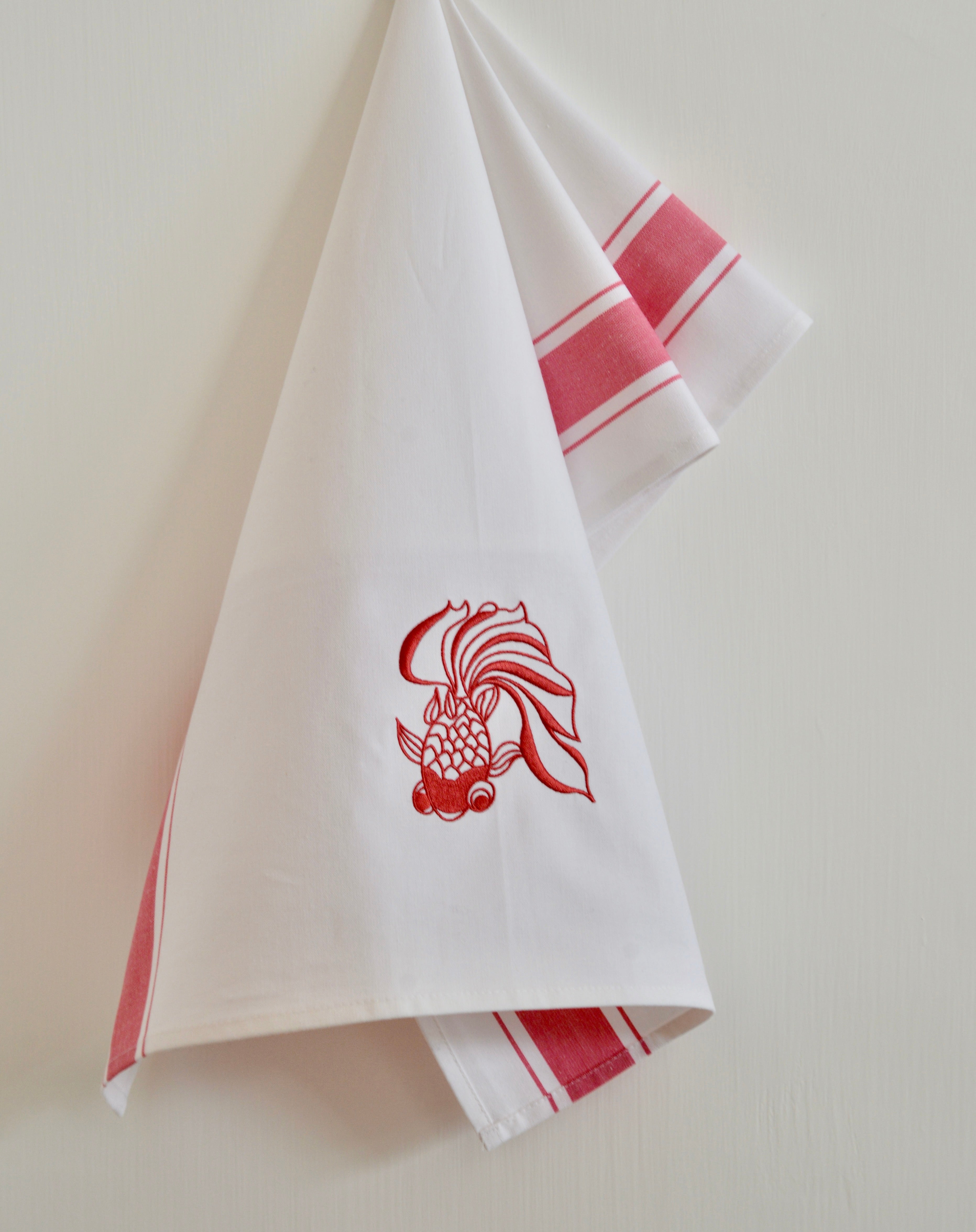 Tea towel with Red Goldfish
