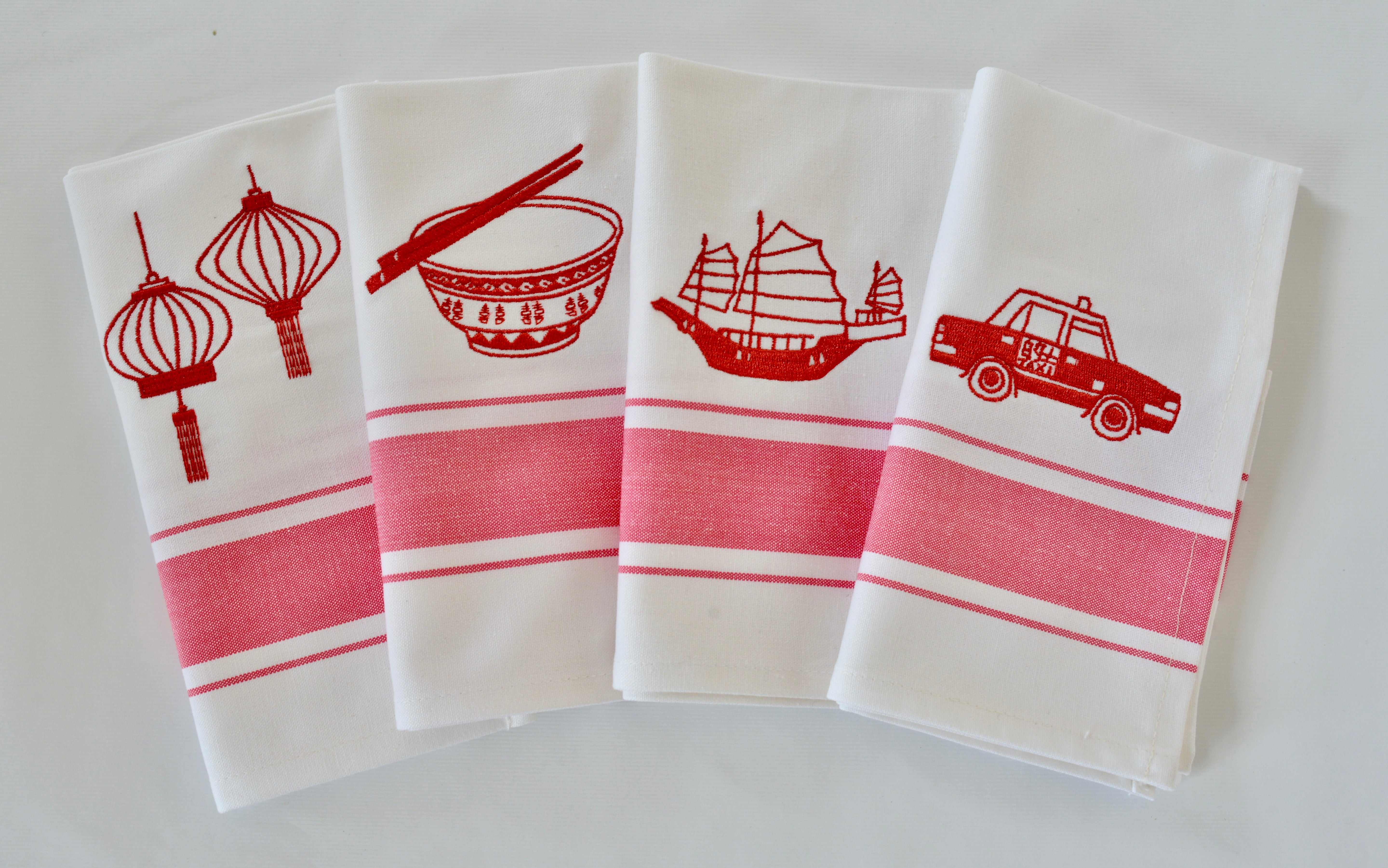 Napkins with Red Hong Kong symbols - Set of 4 pieces