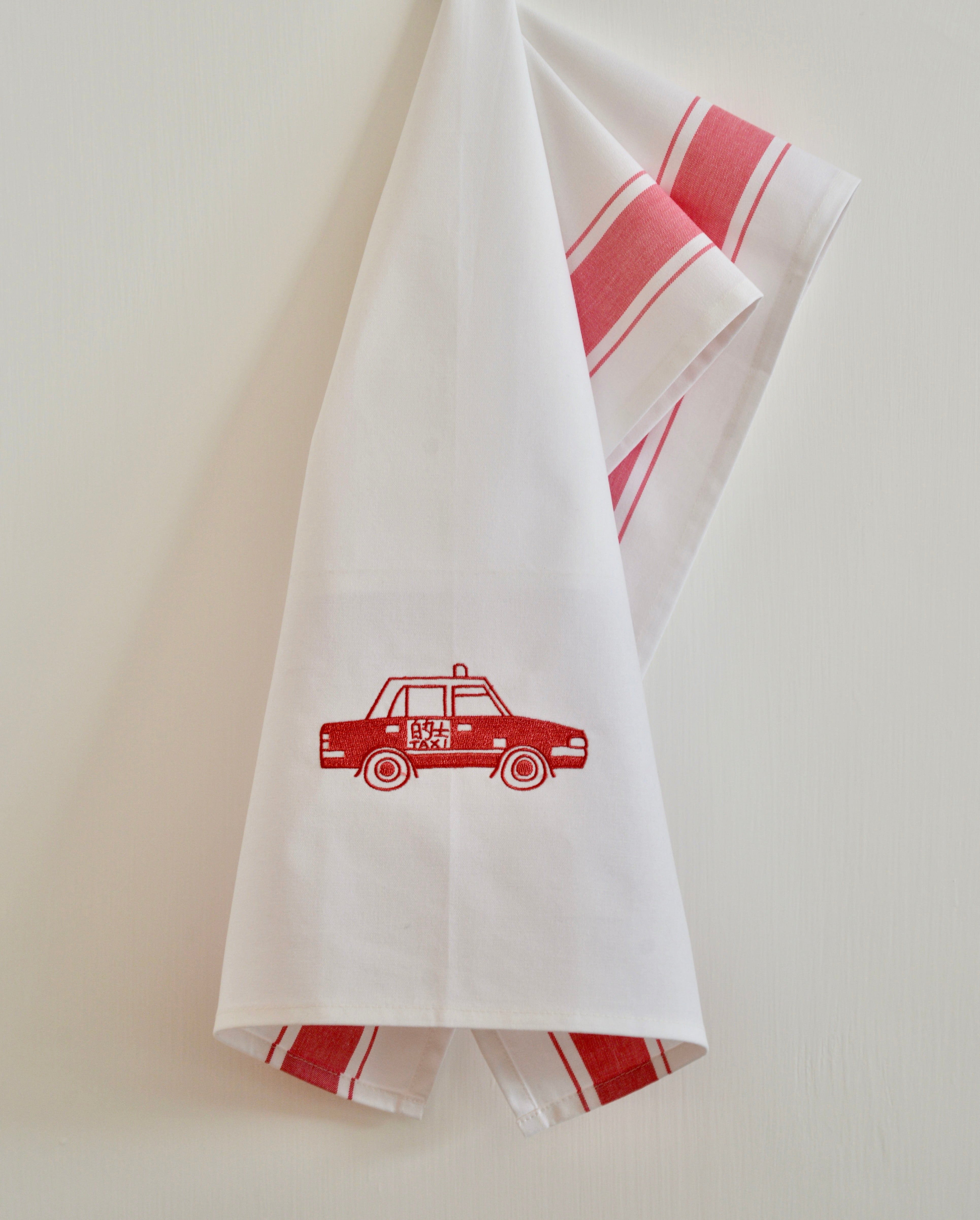 Tea towel with Red Hong-Kong Taxi