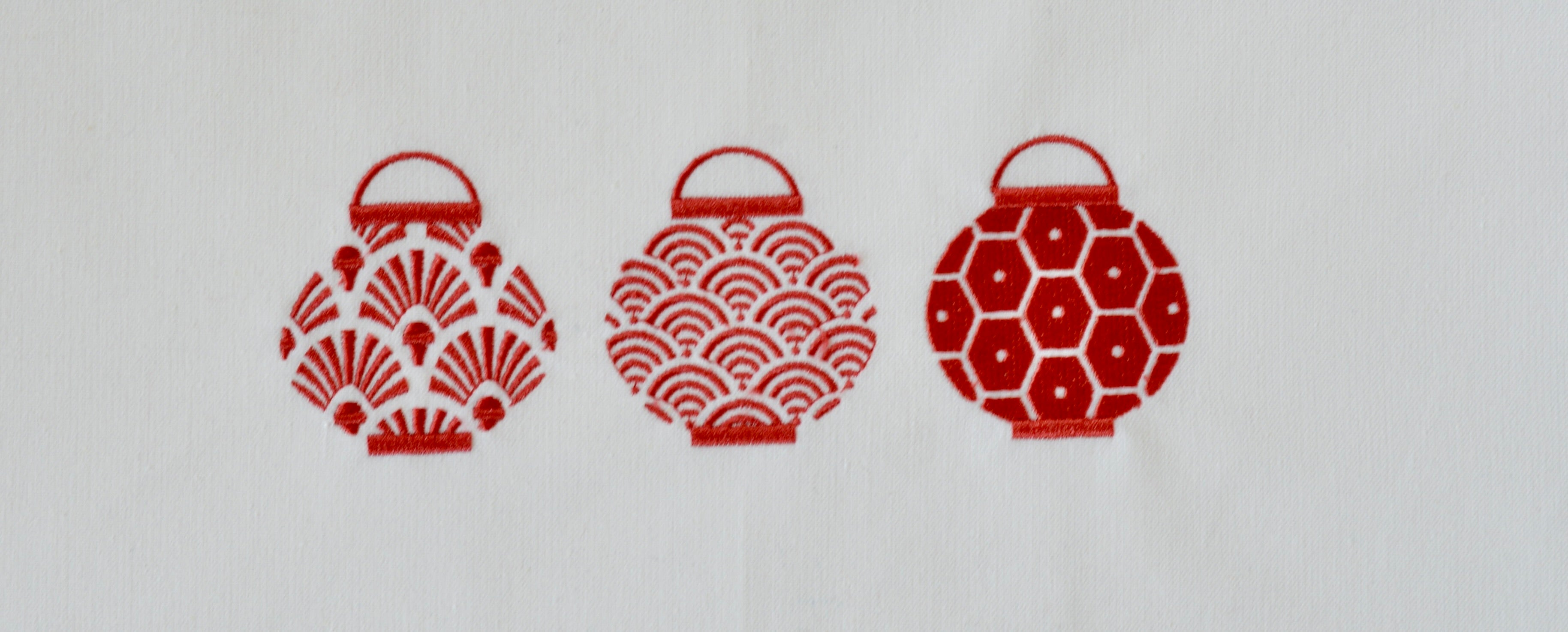 Tea towel with Red Trio Set of Lanterns