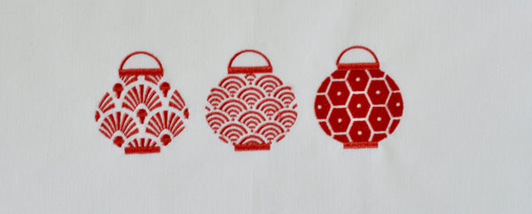 Tea towel with Red Trio Set of Lanterns