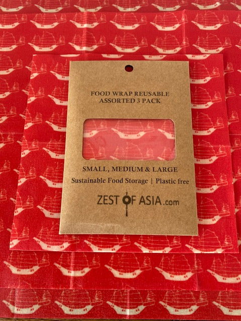Sustainable Food Wraps - Assorted Set of 3 sizes Red Junk