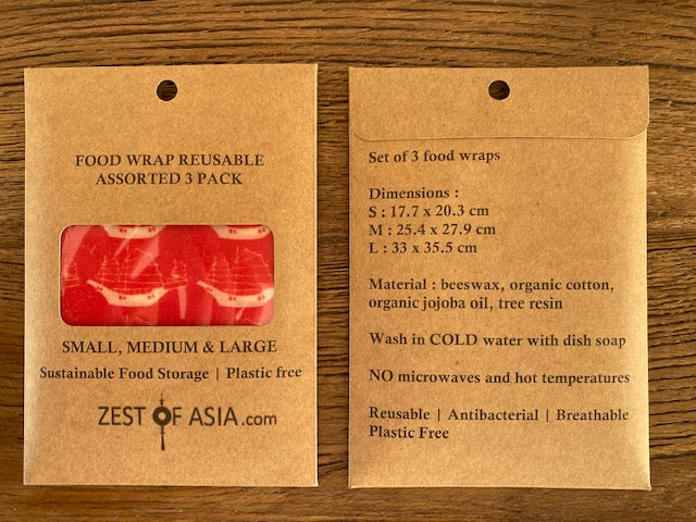 Sustainable Food Wraps - Assorted Set of 3 sizes Red Junk