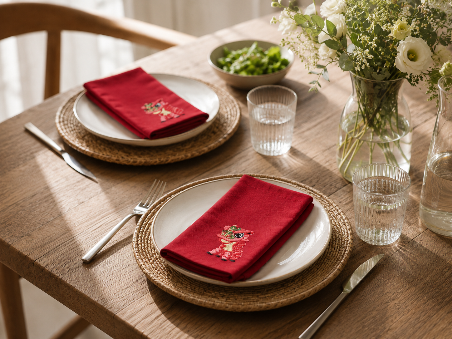 Red Napkins with Lion - Set of 4 pieces