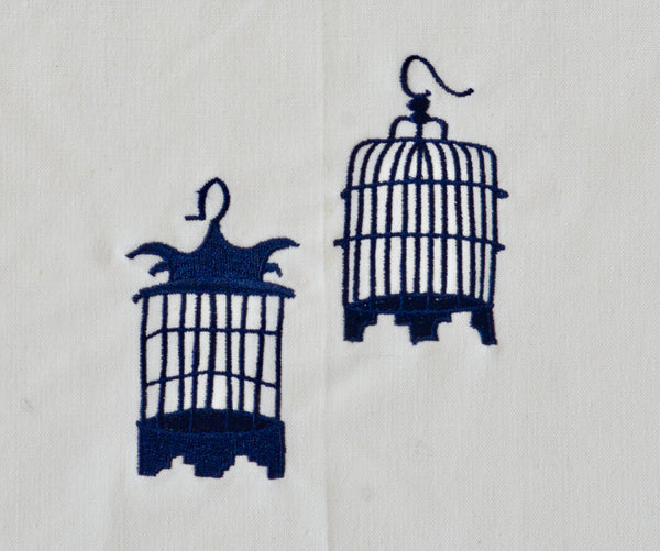 Tea towel with Blue Birdcages