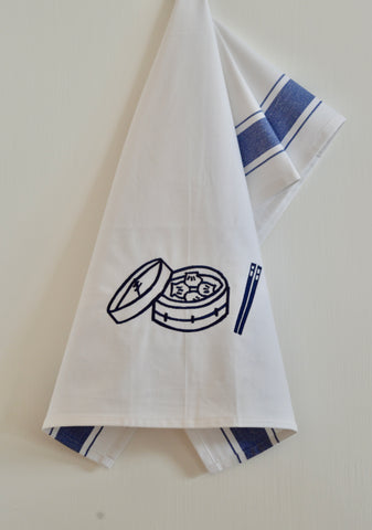 Tea towel with Blue Dim Sum Basket
