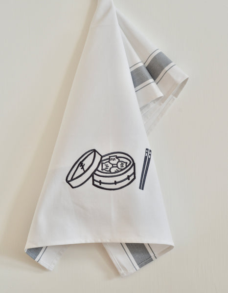 Tea towel with Grey Dim Sum Basket