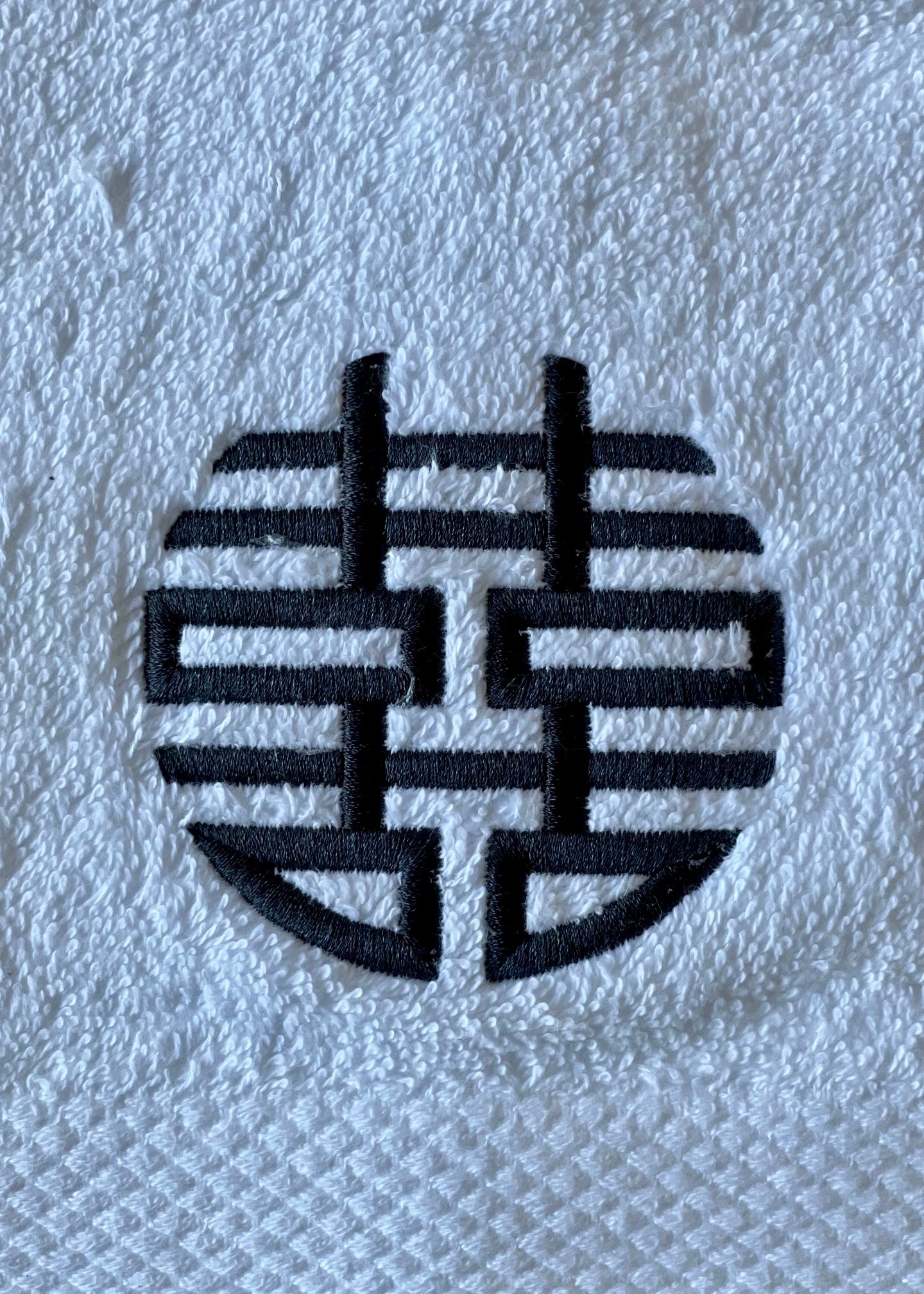 White Hand Towel with Dark Grey Double-Happiness