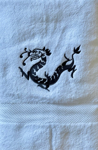 White Bath Sheet with Dark Grey Dragon