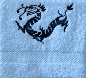 White Face Towel with Dark Grey Dragon