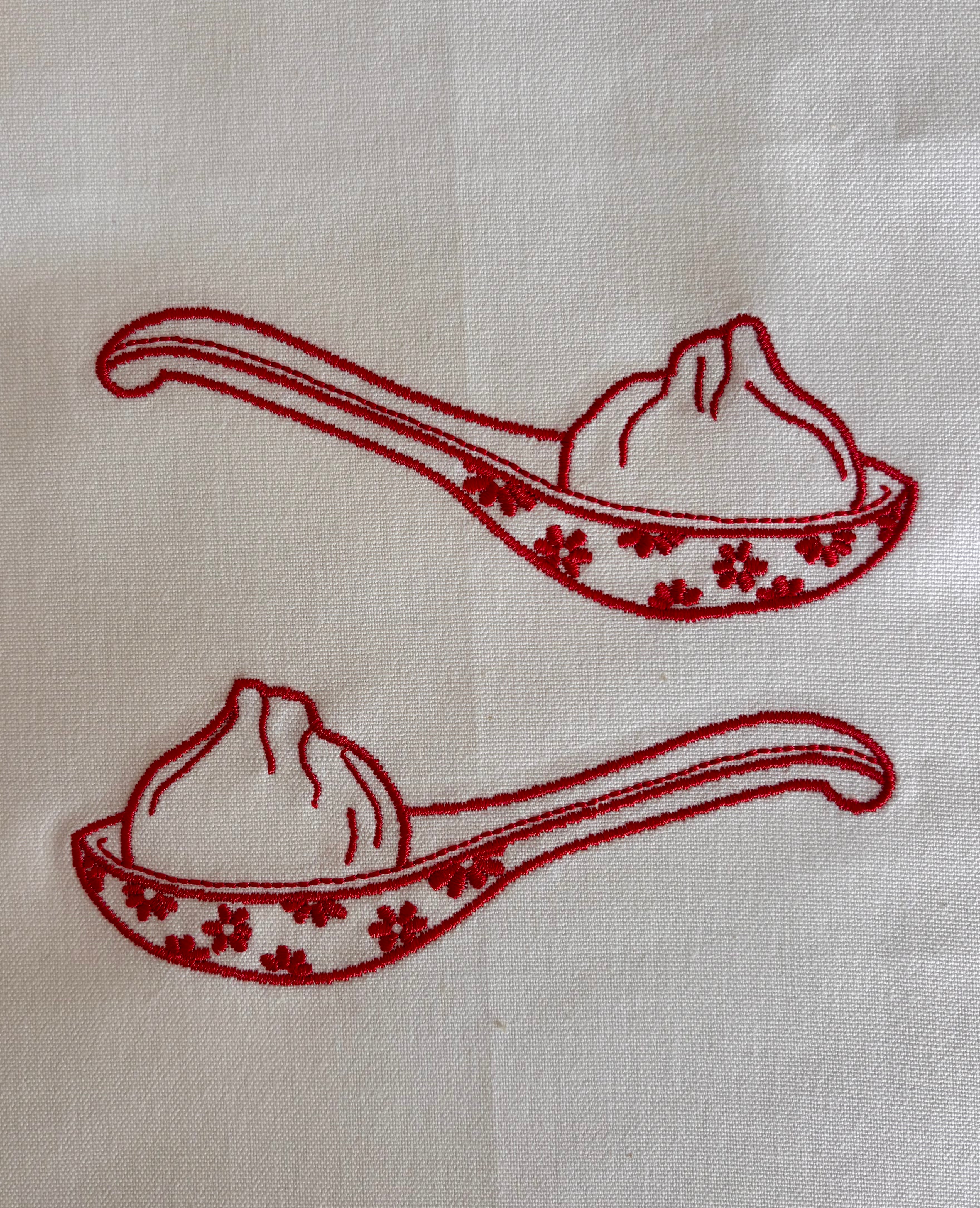 Tea towel with Red Soup Spoon "ci gang" 瓷羹