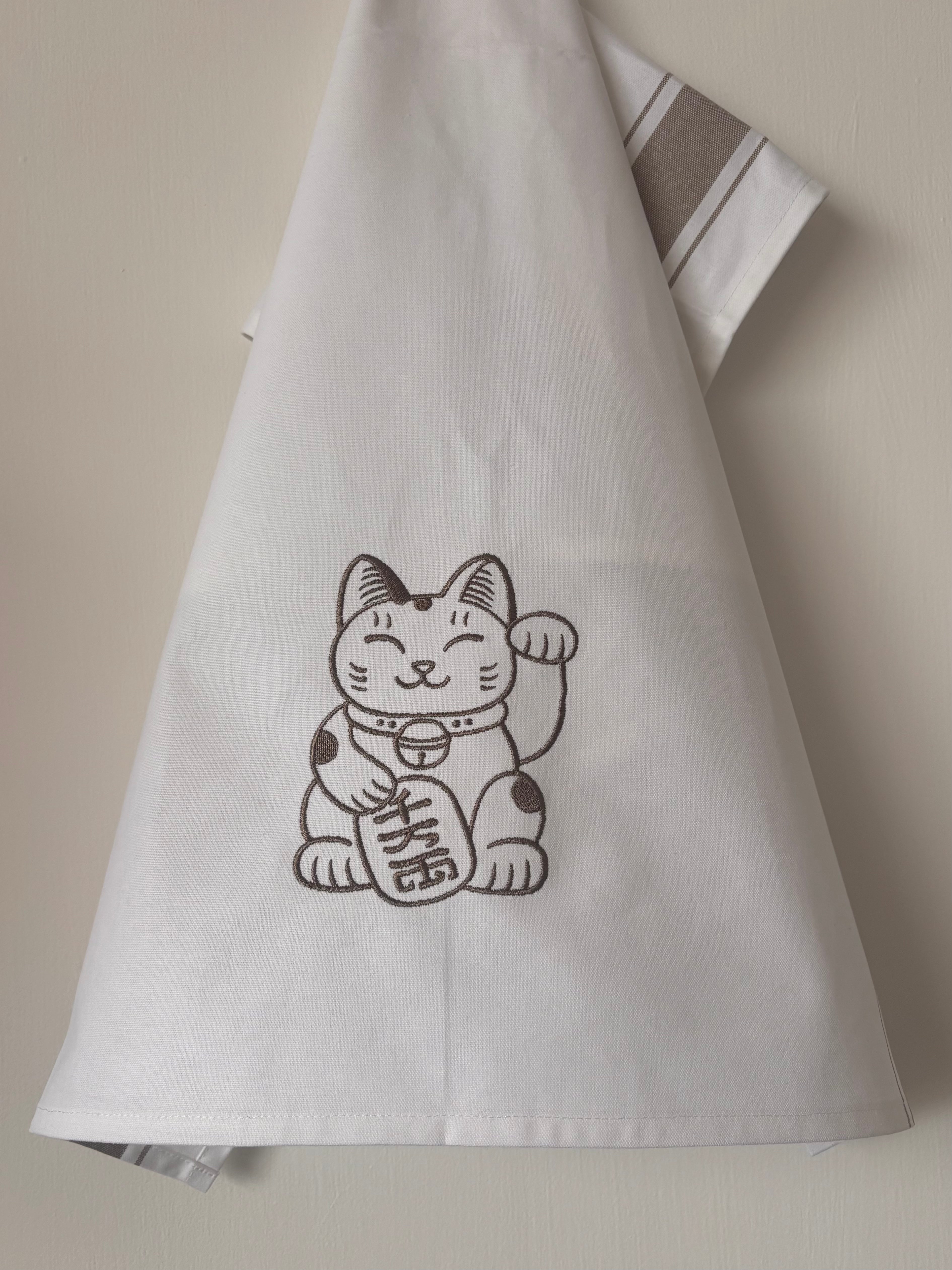 Tea towel with Golden Lucky Cat