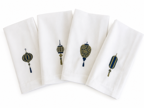 White Napkins with Lanterns - Set of 4 pieces