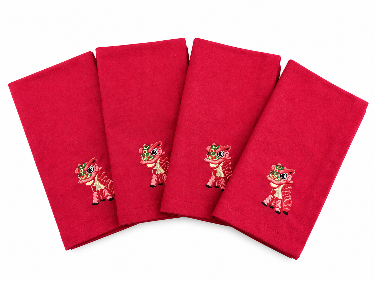 Red Napkins with Lion - Set of 4 pieces