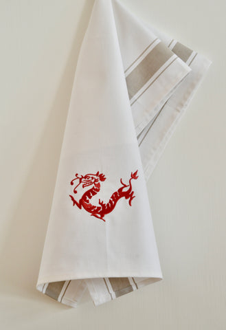 Golden Tea towel with Red Dragon
