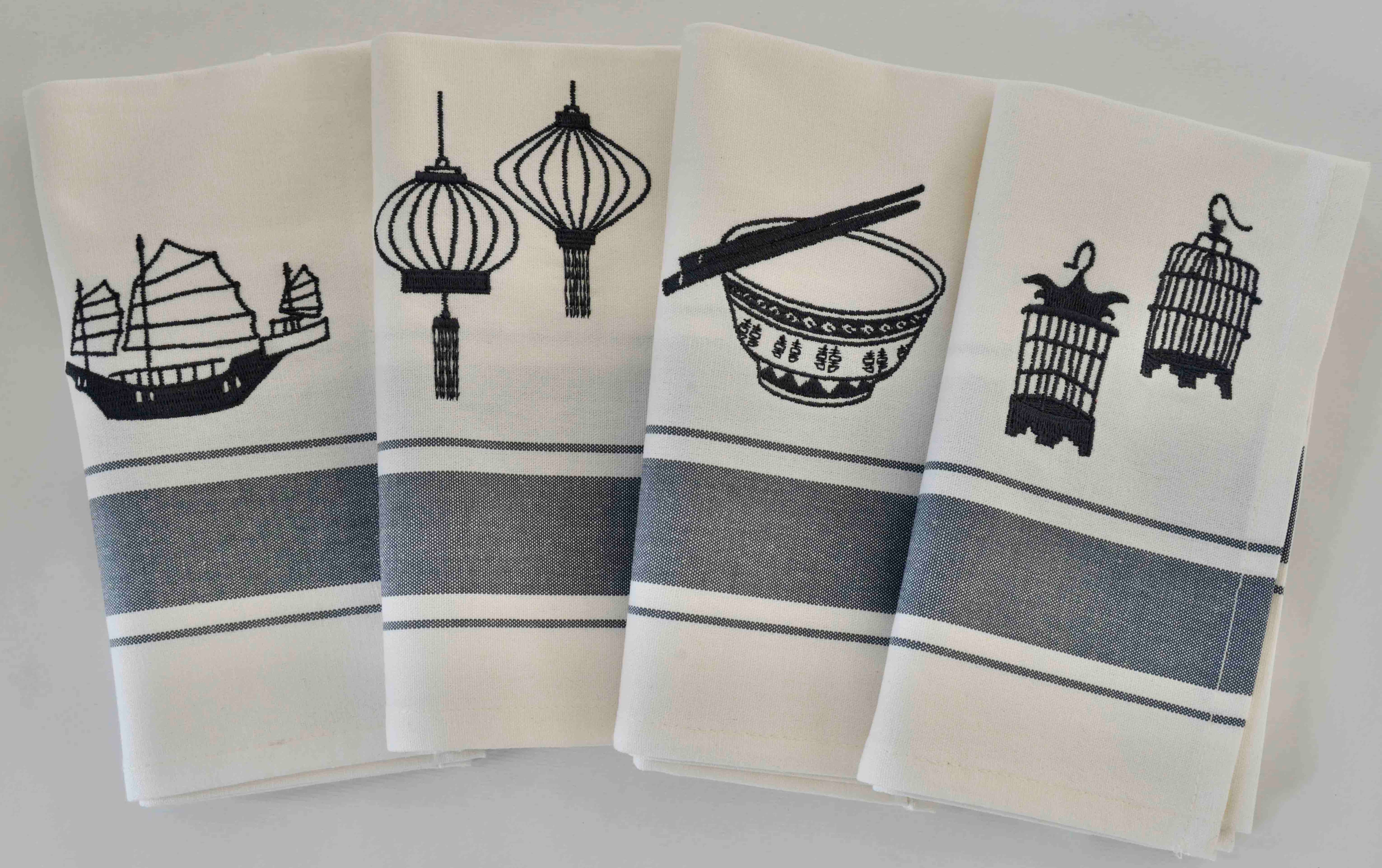 Napkins with Grey Hong Kong symbols - Set of 4 pieces