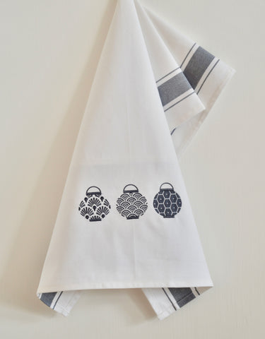 Tea towel with Grey Trio Set of Lanterns