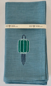 Petrol Blue Linen napkins with Lanterns - Set of 4 pieces