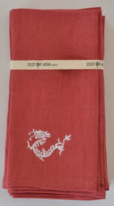 Red Linen napkins with Dragon - Set of 4 pieces