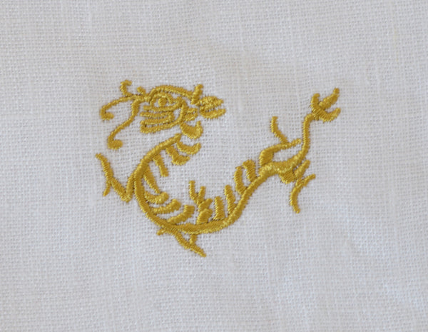 White Linen napkins with Dragon - Set of 4 pieces