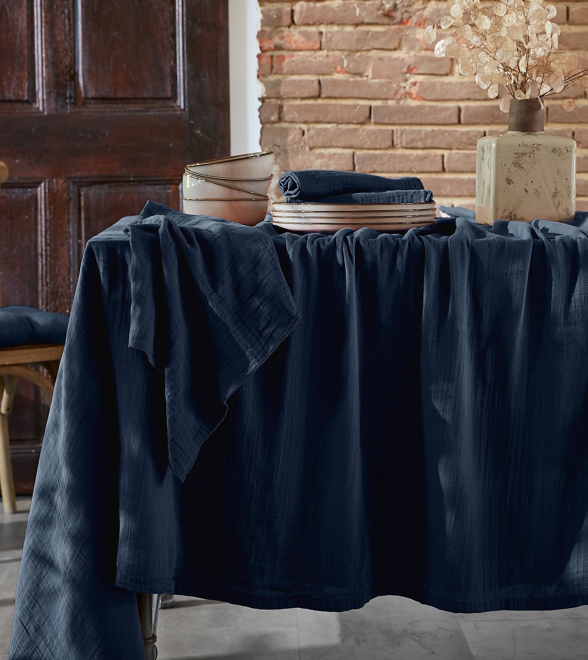 Navy Blue Muslin Tablecloth 150 x 300 cm
