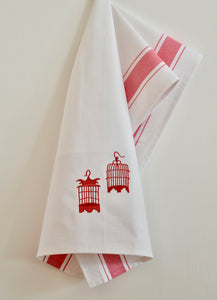 Tea towel with Red Birdcages