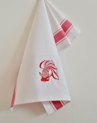 Tea towel with Red Goldfish