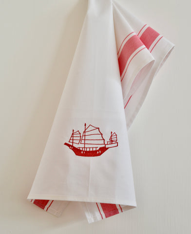 Tea towel with Red Junk