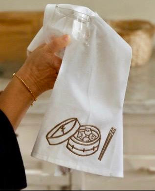 Tea Towel with gold dim sum