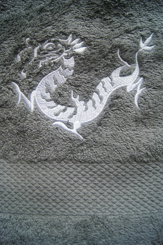 Grey Hand Towel with White Dragon