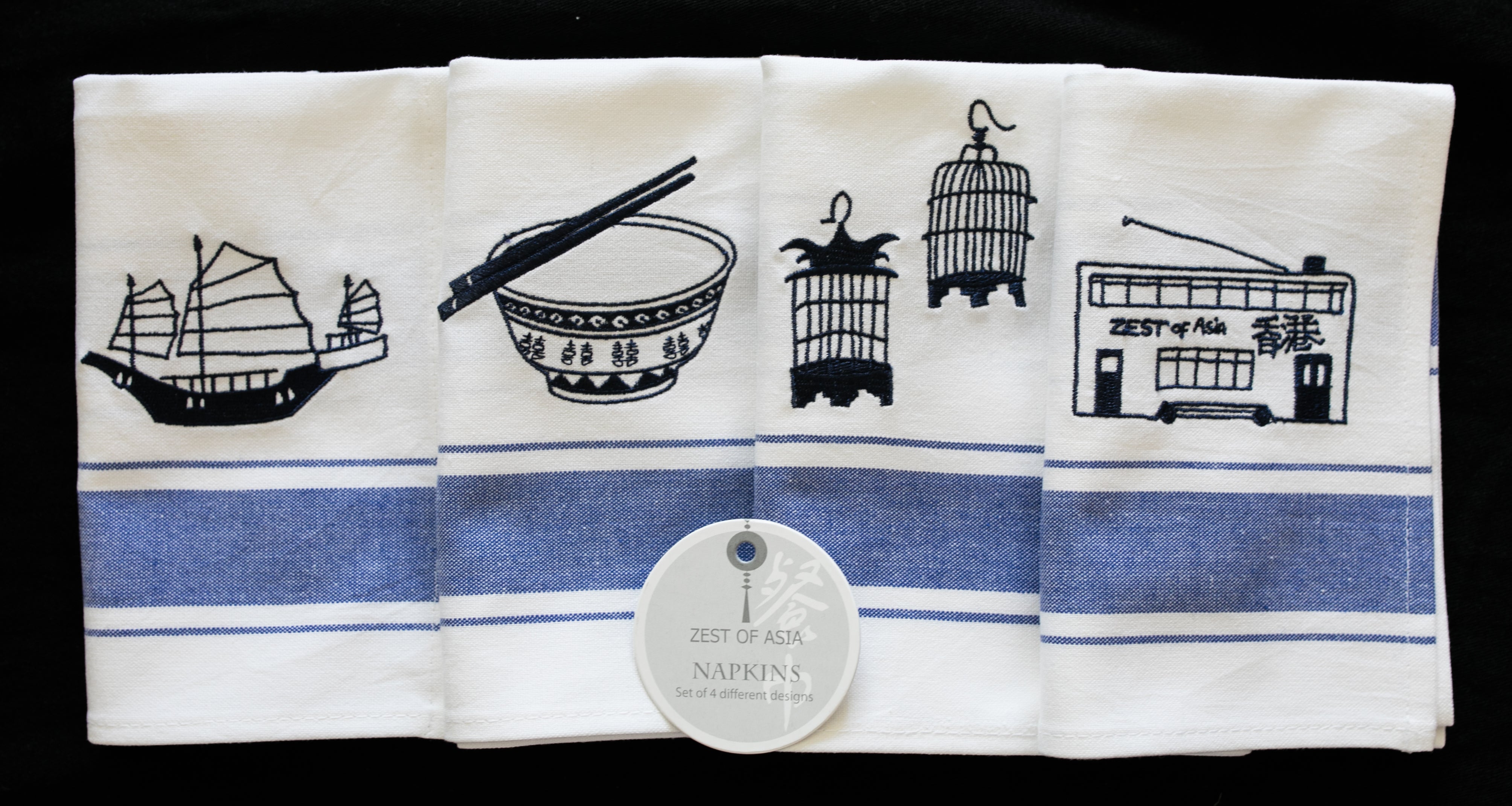 Napkins with Blue Hong Kong symbols - Set of 4 pieces