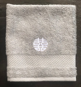Grey Face Towel with White Double-happiness