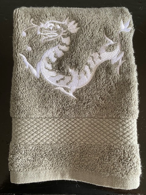 Grey Face Towel with White Dragon