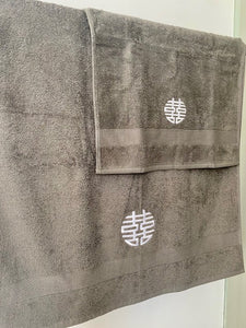 Grey Bath Sheet with White Double-Happiness