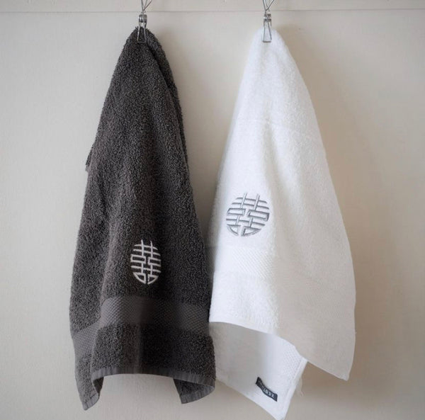 Grey Face Towel with White Double-happiness