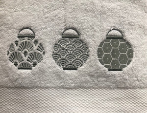 White Hand Towel with Grey Lanterns set